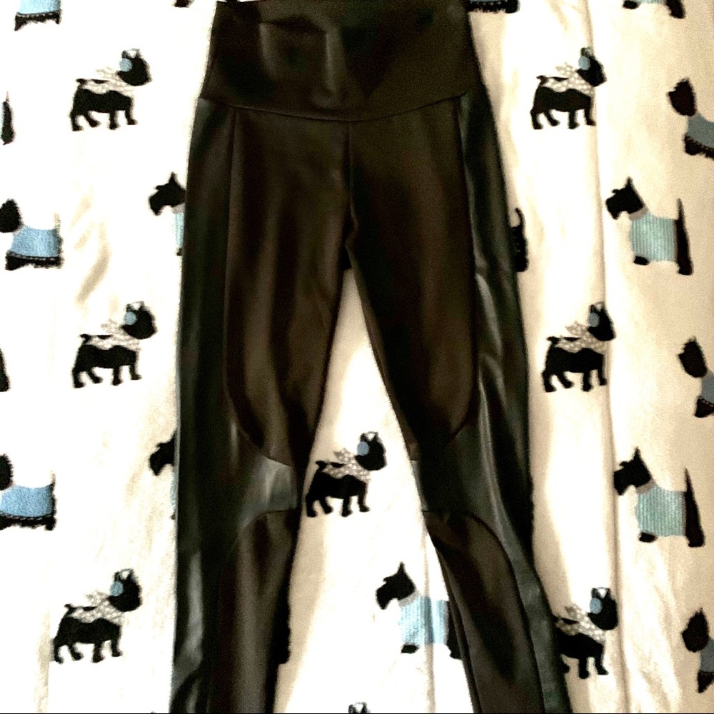 High Waisted Vegan Leather Moto Panel Leggings